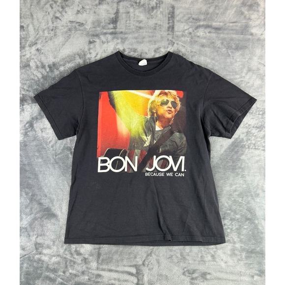 Bon Jovi "Because We Can" 2013 North American Tour T-Shirt Large Black Concert - Picture 1 of 7